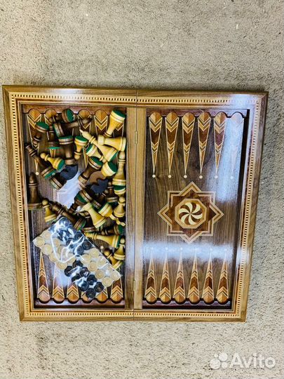 Шахматы нарды шашки 3 в 1 ручной работы