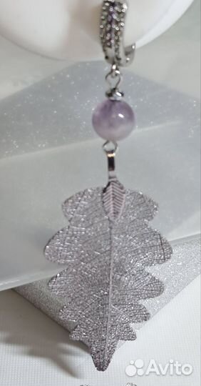Серьги с аметистом и листиком