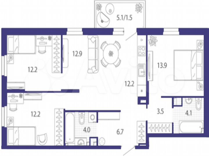 4-к. квартира, 83,1 м², 4/9 эт.