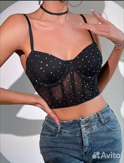 Топ корсет со стразами вечерний на бретелях