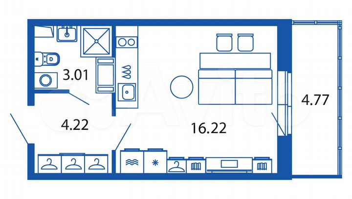 Квартира-студия, 24,9 м², 10/12 эт.