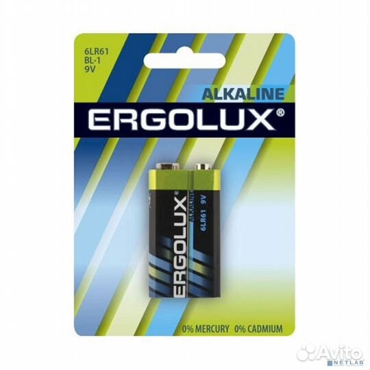 Ergolux 6LR61 Alkaline BL-1 (6LR61 BL-1, батарейка,9В) (1 шт. в уп-ке)