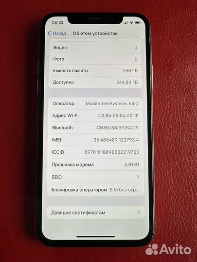 iPhone X, 256 ГБ