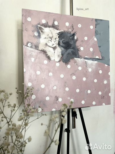 Картина масло спящие котята картина животные