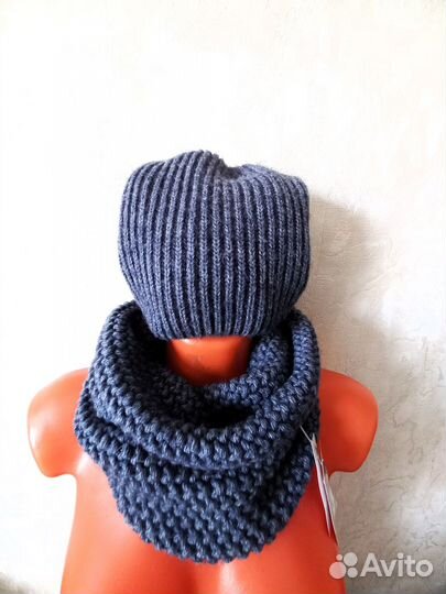 Шапка бини и шарф-снуд. Комплект новый. Шерсть