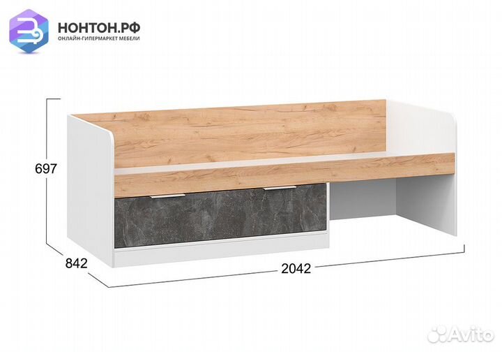 Кровать Чарли тип 1 белый / дуб крафт золотой / ат