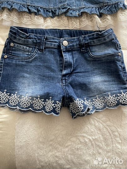 Костюм джинсовый шорты жилет для девочки р.146