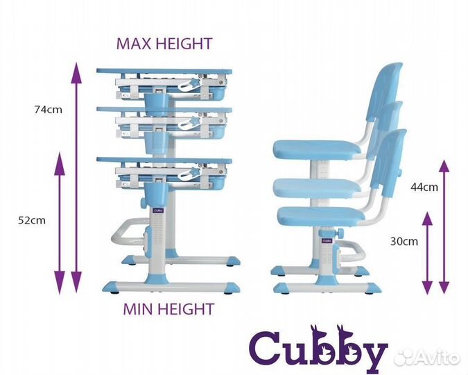 Парта растущая Cubby Karo WB и стул-трансформер