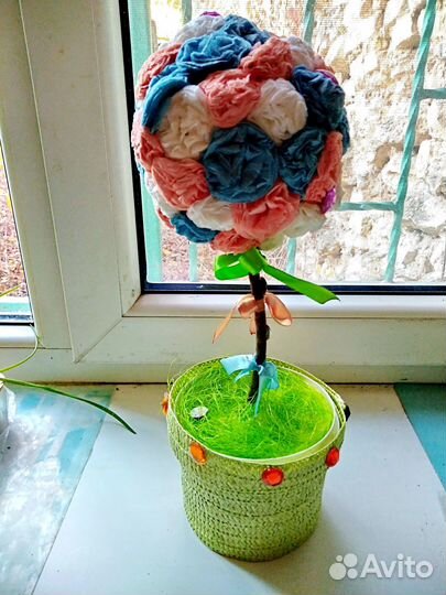 2 цветка искусственных ручной работы для декора