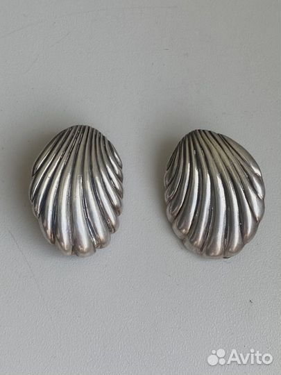 Серьги клипсы Ракушки серебро 960 Винтаж СССР