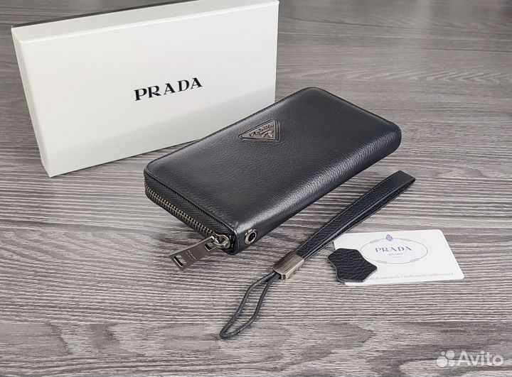 Мужской кожаный клатч кошелёк Prada black новый