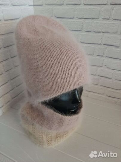 Шапка двойная снуд варежки ангора