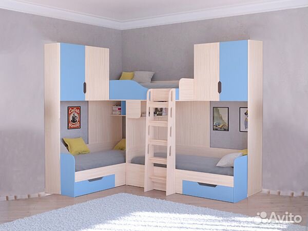 Кровать Трио с антресолями Дуб Молочный/Шамони