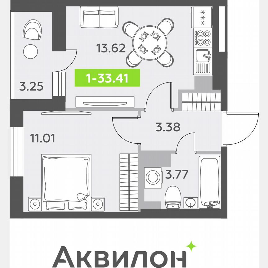 1-к. квартира, 33,4 м², 12/12 эт.