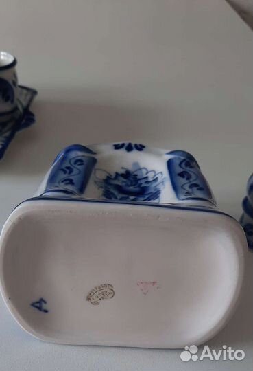 Штоф коньячный, стопки, поднос Гжель авторская