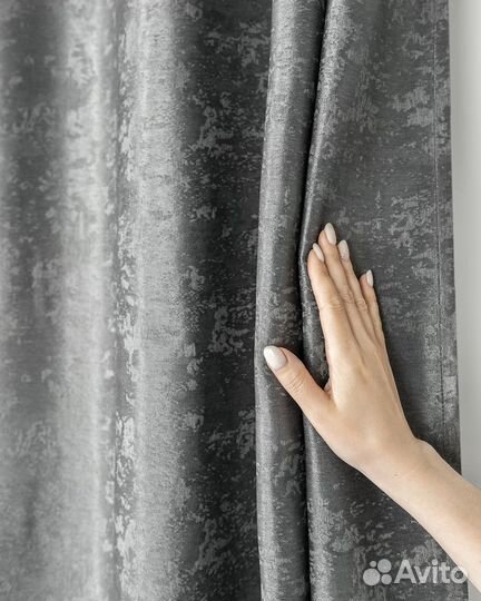 Шторы мрамор зарина тёмно-серый готовые