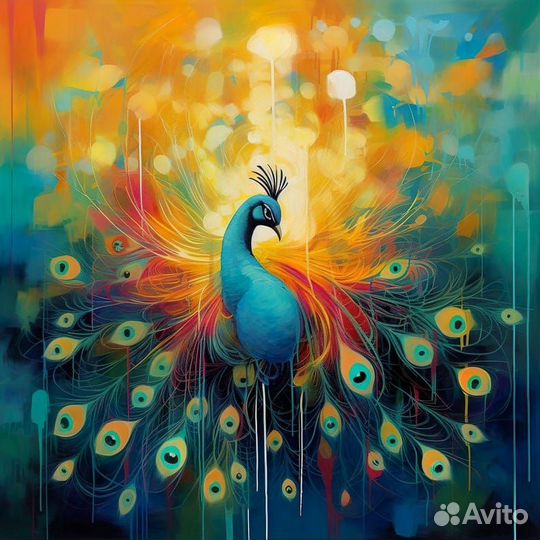 Интерьерная картина маслом павлин Онлайн примерка