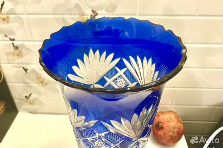 Ваза синий хрусталь h 35 см винтаж СССР