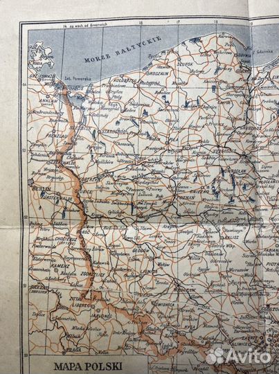 Старинная карта Polski 1945г