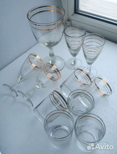 Фужеры рюмки СССР с золотым рисунком