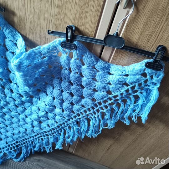 Шаль платок вязанный шерсть 2мх1.2 м. Голубой