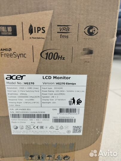 Монитор Игровой Acer Nitro VG270