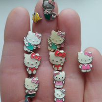 Серьги, колечко, Хелло Китти, серебро, эмаль