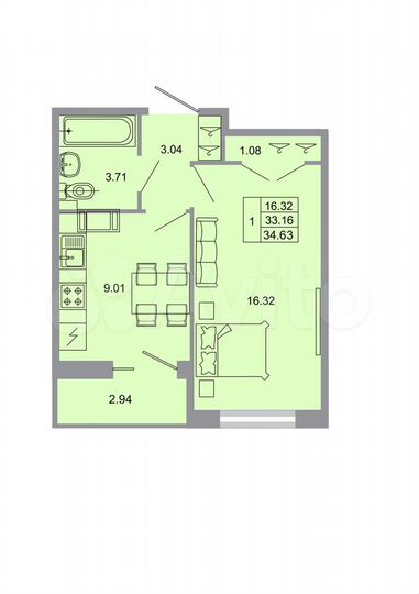 1-к. квартира, 34,6 м², 20/20 эт.