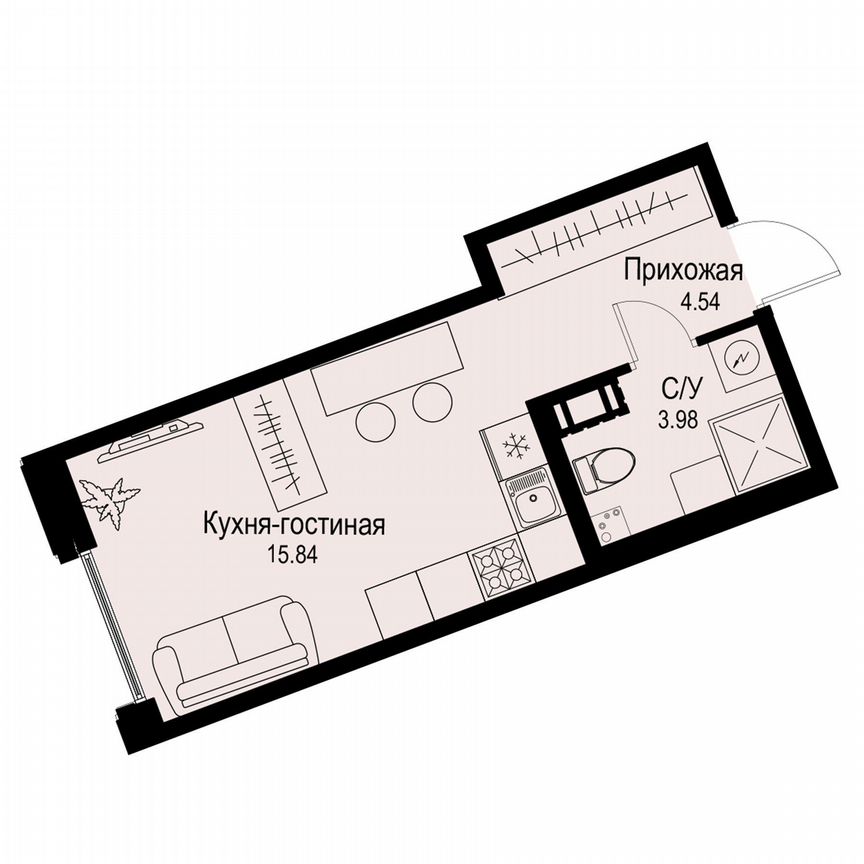 Квартира-студия, 24,4 м², 3/6 эт.