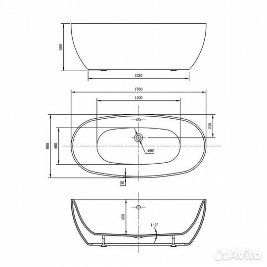 Ванна акриловая Vincea VBT-405 170x80 черная