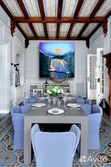 Карина холст масло 80*80 Лебедь на закате