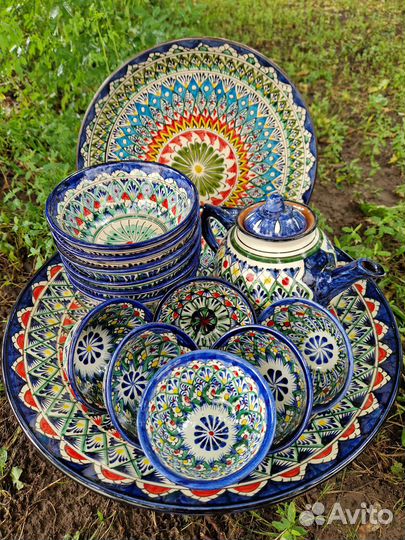 Набор посуды, ляган, пиала, коса, чайник, сервиз