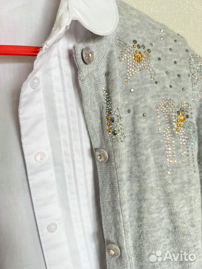 Блузка школьная+кофта 122-128