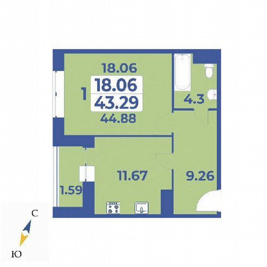 1-к. квартира, 44,9 м², 6/7 эт.