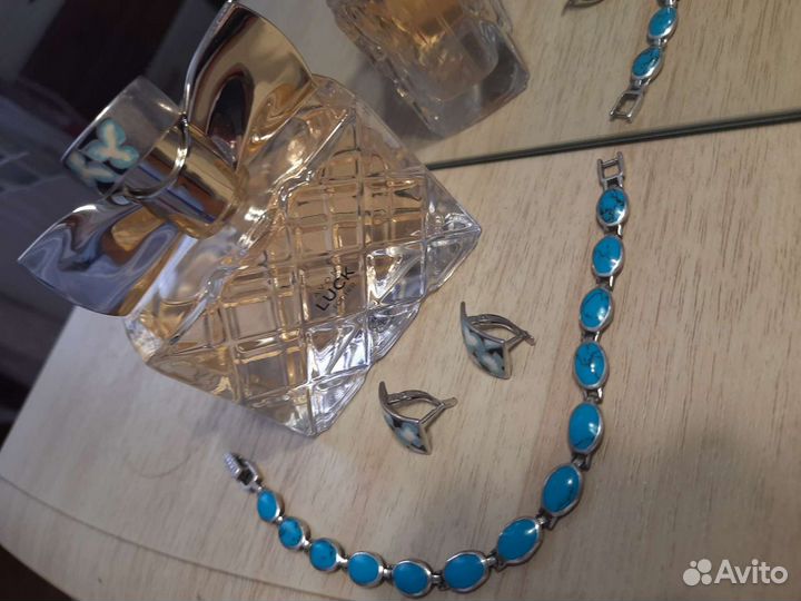 Серебряный комплект с лазурной эмалью