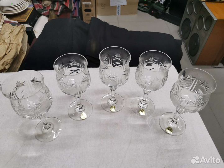 Бокалы фужеры хрустальные Югославия 5 штук (Ч)
