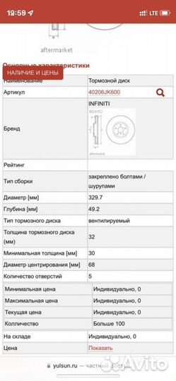 Infinity SAT Диски тормозные