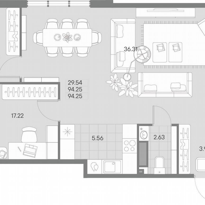 2-к. квартира, 94,8 м², 5/7 эт.