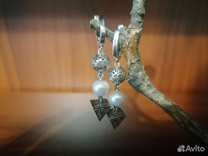 Серьги серебро с жемчугом