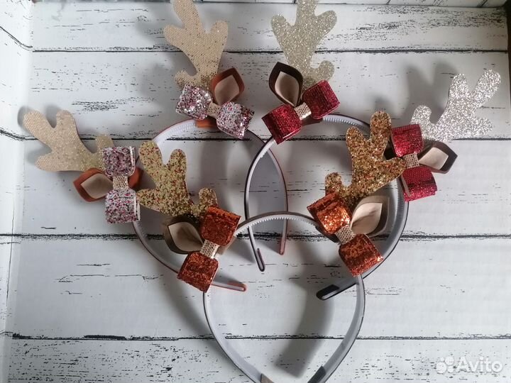 Ободок снежинка конфетка ушки