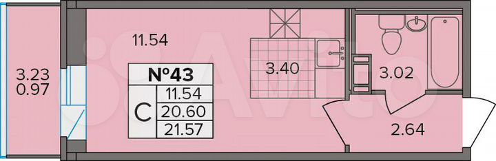 Квартира-студия, 21,6 м², 4/9 эт.