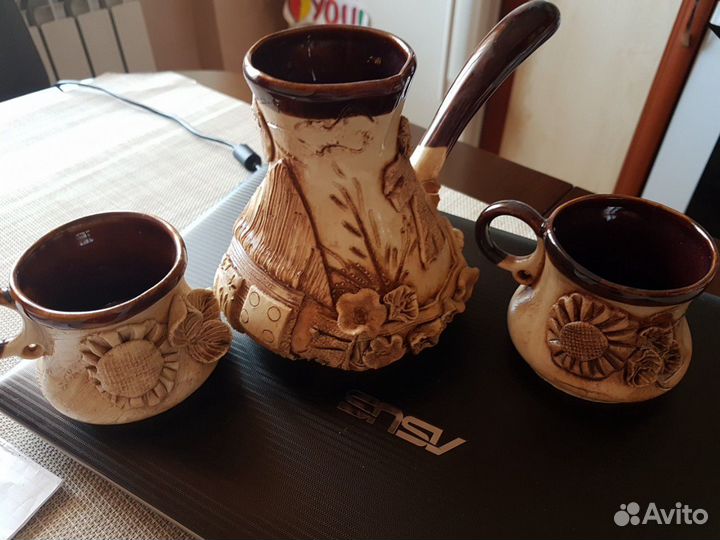 Турка 750мл + 2 чашки из керамики