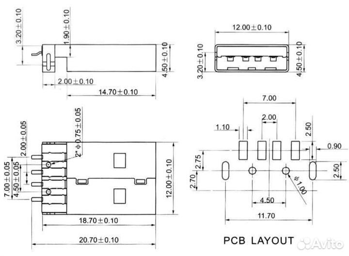 USB 2.0 4PIN штекер SMT разъем