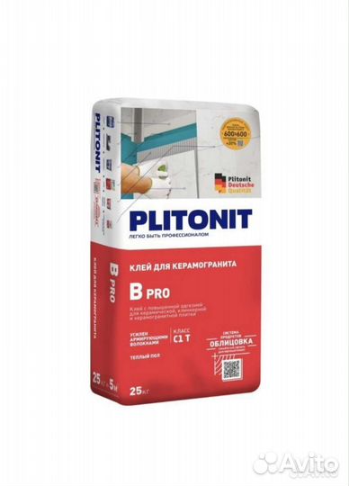 Клей для плитки (С1 Т) Плитонит В, 25 кг Plitonit