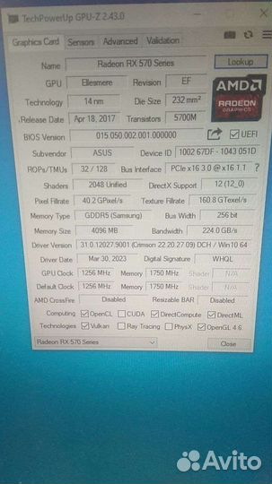 Видеокарта Asus RX 570 4Gb