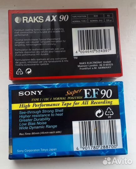 Аудиокассеты новые Sony ef90 super и Raks AX90