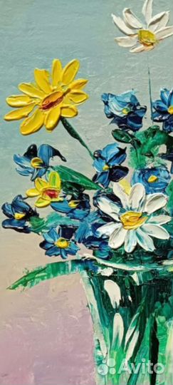 Картина маслом цветы букет, полевые цветы 15*21см
