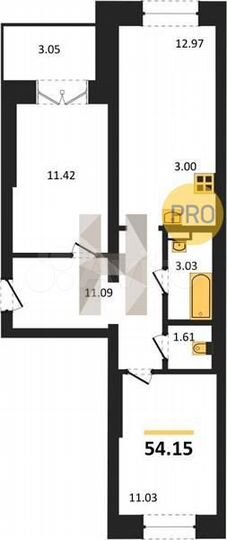 2-к. квартира, 54,2 м², 2/4 эт.