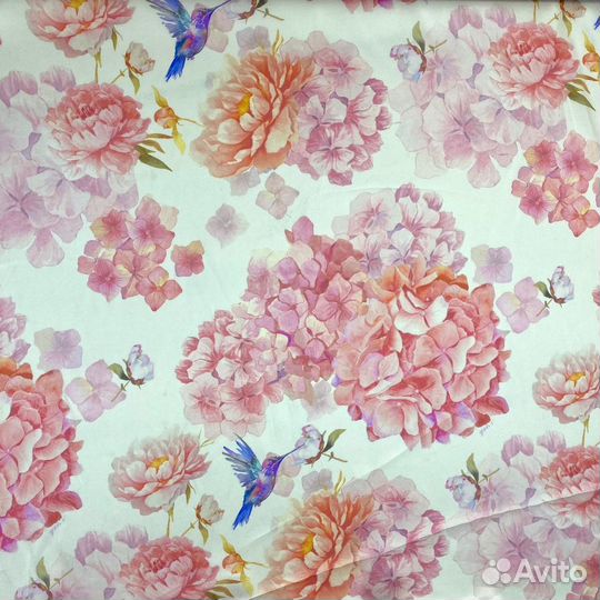 Натуральный шелк сатин Розовая Гортензия 16момми