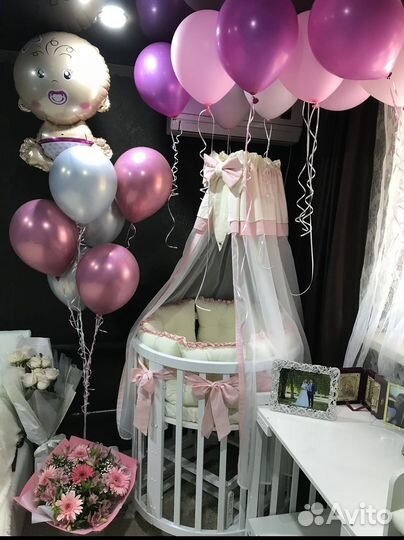 Детская кроватка трансформер с маятником круглая